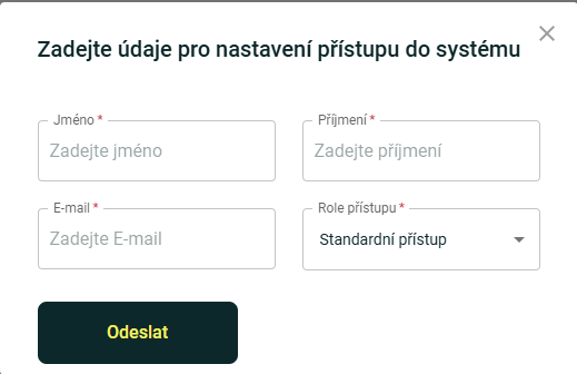 Formulář pro přidání nového uživatele v portálu EDC