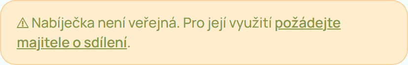 Upozornění Nabíječka není veřejná s odkazem na žádost o sdílení