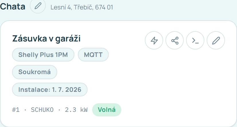 Nabíječka Zásuvka v garáži typu Shelly v přehledu Moje nabíječky